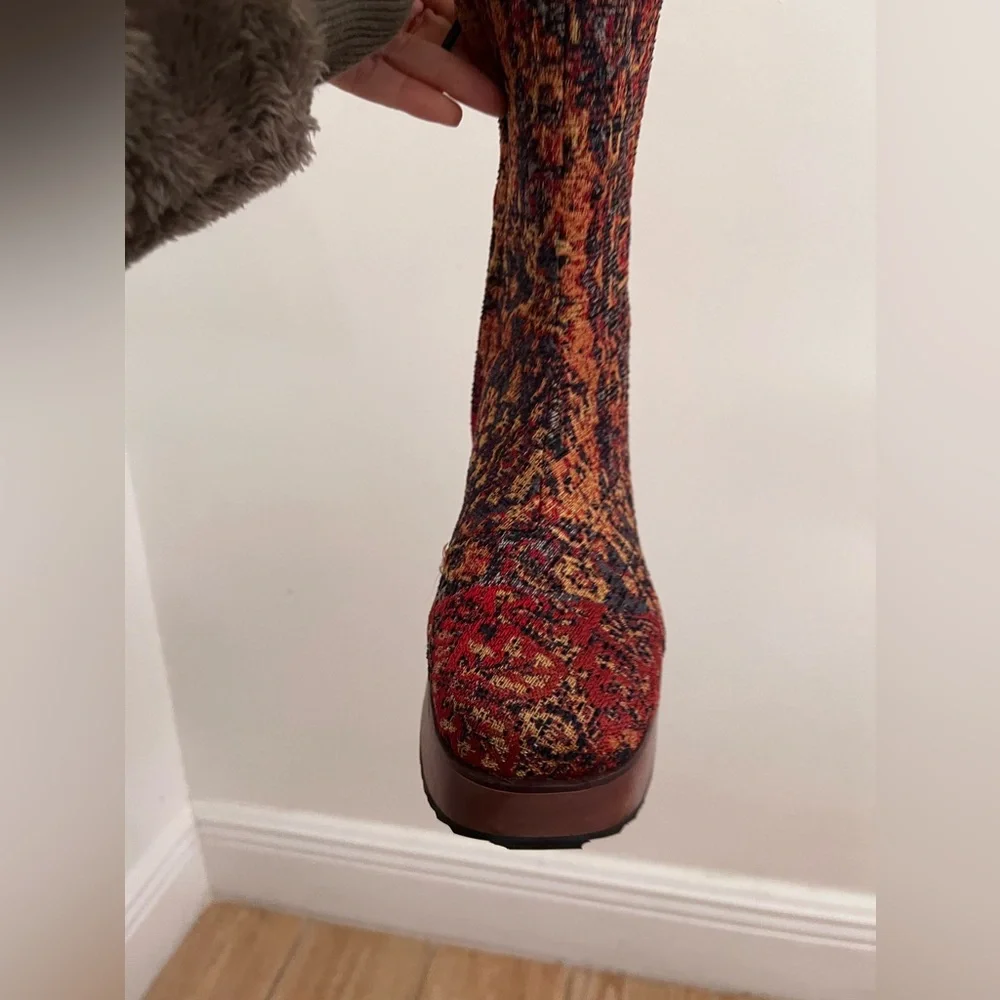 Woven Pattern Platform Ankle Boots - Multi - Picture 7 of 9